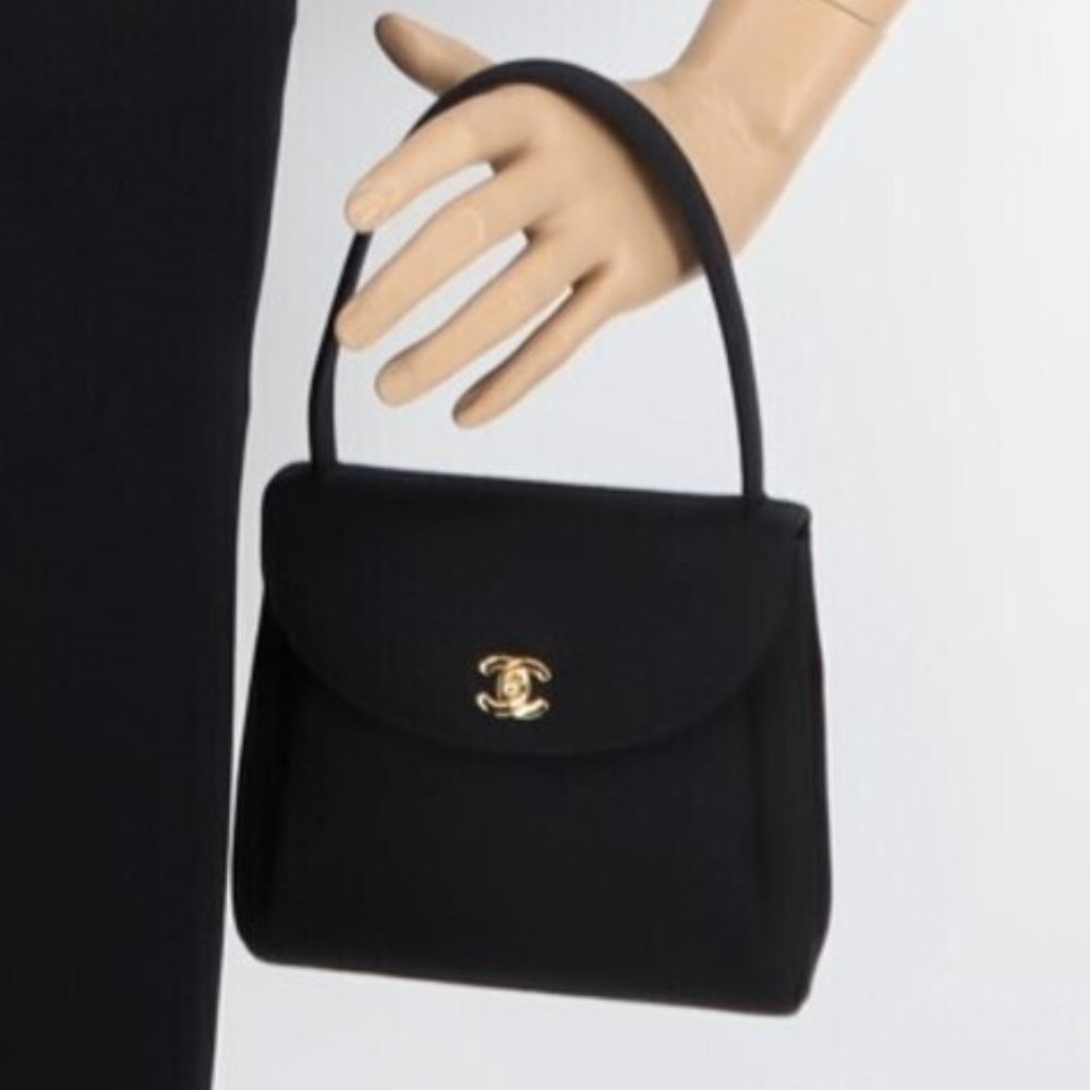 Chanel Black Grosgrain CC  Kelly Top Handle Bag
